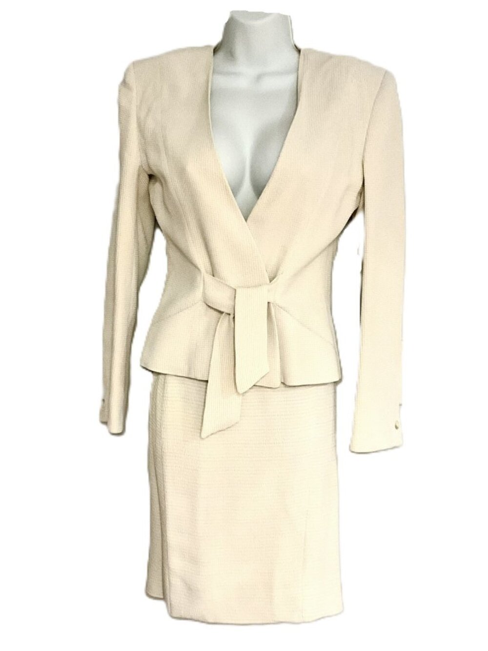 Olivier Strelli Ivory Viscose Belted Skirt Suit EU 36(38) Belgium
